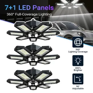 3pcs Mini LED Garage Light, 7+1 Adjustable Panel, 6500K Daylight, Super Bright, Foldable, Ceiling Mounted, Plastic Cover,  Switch Control, Semi Buried, for Basement, Warehouse, Storage Room, Garage Lighting, Energyefficient Light, Ceiling Mounted Fixture