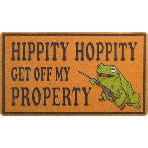 Funny Door Mat for Front Door, Frog Doormat for Outside Entrance Hippity Hoppity Get of My Property Welcome mats 30x18 inch with Anti-Slip Rubber Backing,Perfect Home Decor for Porch