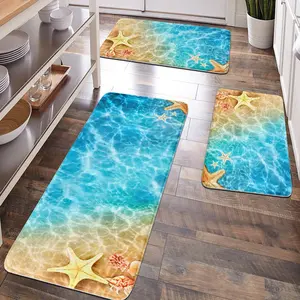 1pC Ocean Series Bath Mat, Starfish Shell Pattern, Soft Velvet Rug, Multiple Sizes Available, Bathroom Decor Set