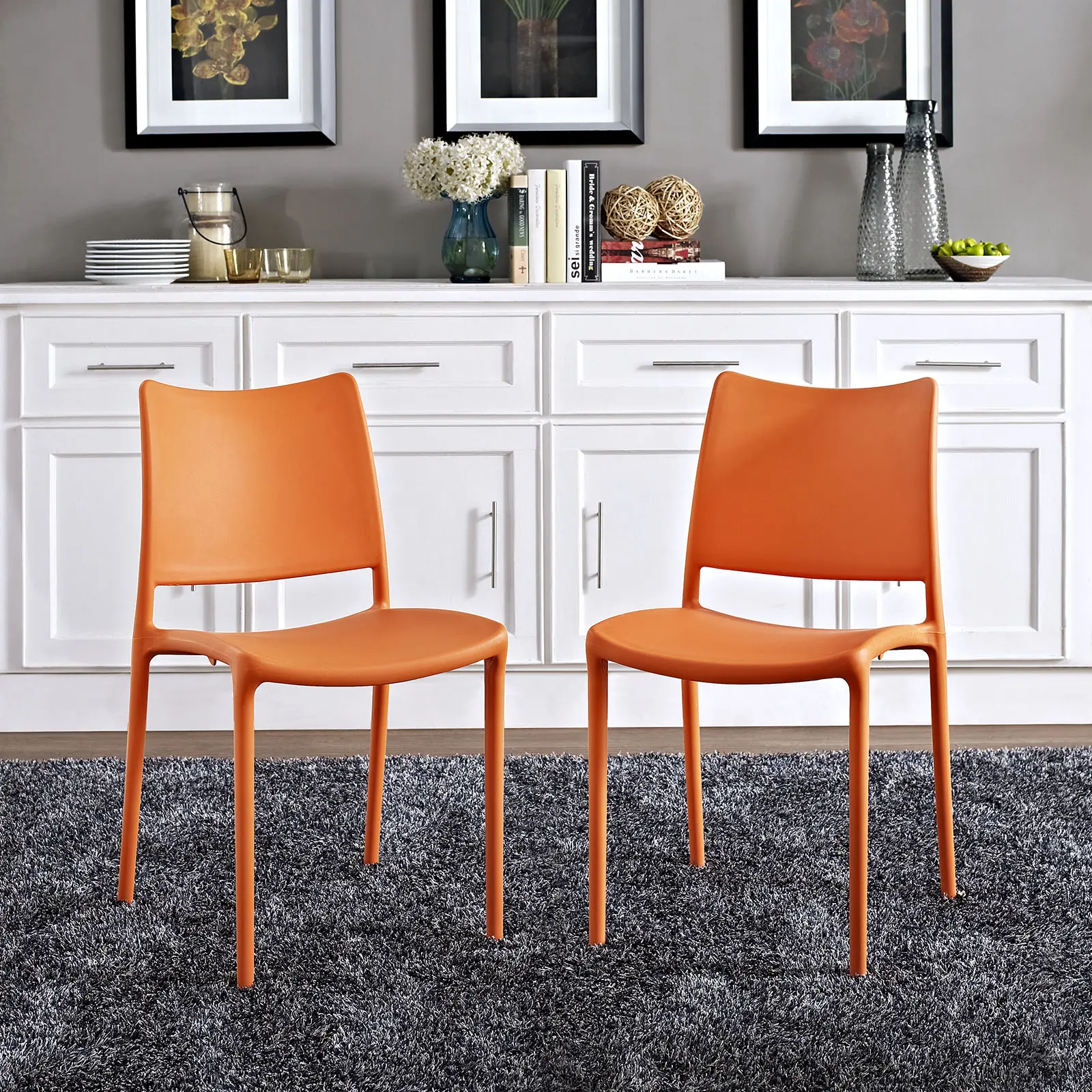 Modway Hipster Dining Side Chair Set of 2 in Orange