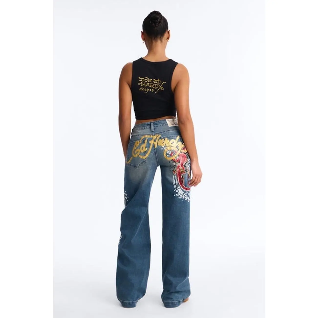 Ed Hardy Devil Mermaid Wide Leg Jeans - Vintage Wash G