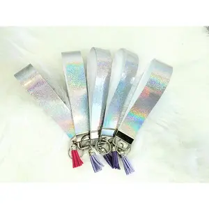 Holographic Faux Leather Wristlet Keyrings