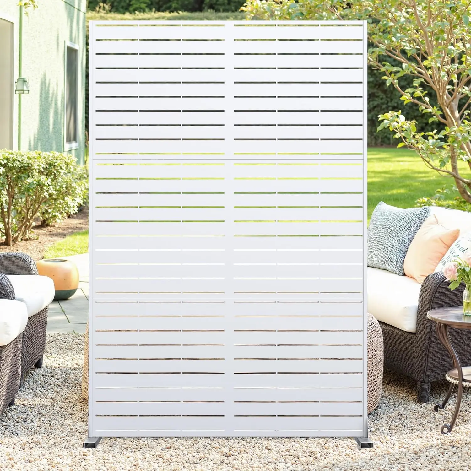 Gaomon Galvanized Steel Privacy Screen - 72" H x 47" W 3-Panel Freestanding Fence with Stand, Fade-Resistant, Corrosion-Resistant, Weatherproof Decorative Unit with Hardware for Patios, Backyards, Enhances Privacy & Aesthetic Charm