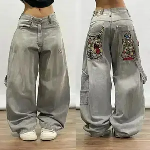 American Fashion Joker Pattern Embroidery Spot Jeans Women Street Y2K New Hip Hop Oversized Wide-leg Pants  Jeans Baggy Denims Womenswear Trouser Streetwear