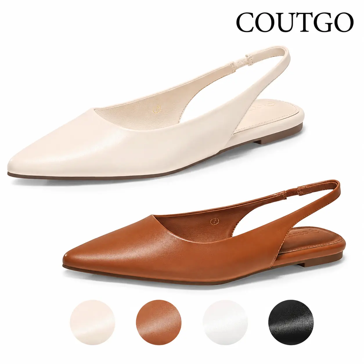 Coutgo Womens Slingback Flats Pointed Closed Toe Ballet Flats Comfortable Slip On Work Dress Shoes tiktokshopbacktoschool