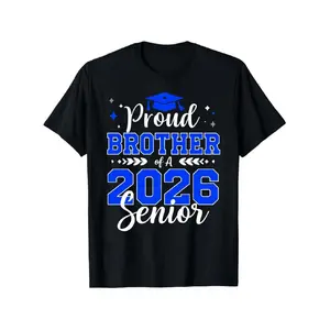 Proud for brother 2026 Senior Graduation T-Shirt |   Black Short Sleeve, Crew Neck, Medium Stretch Fabric, All-Season, Casual Style, Perfect for Outdoor Lovers and Fashion Enthusiasts