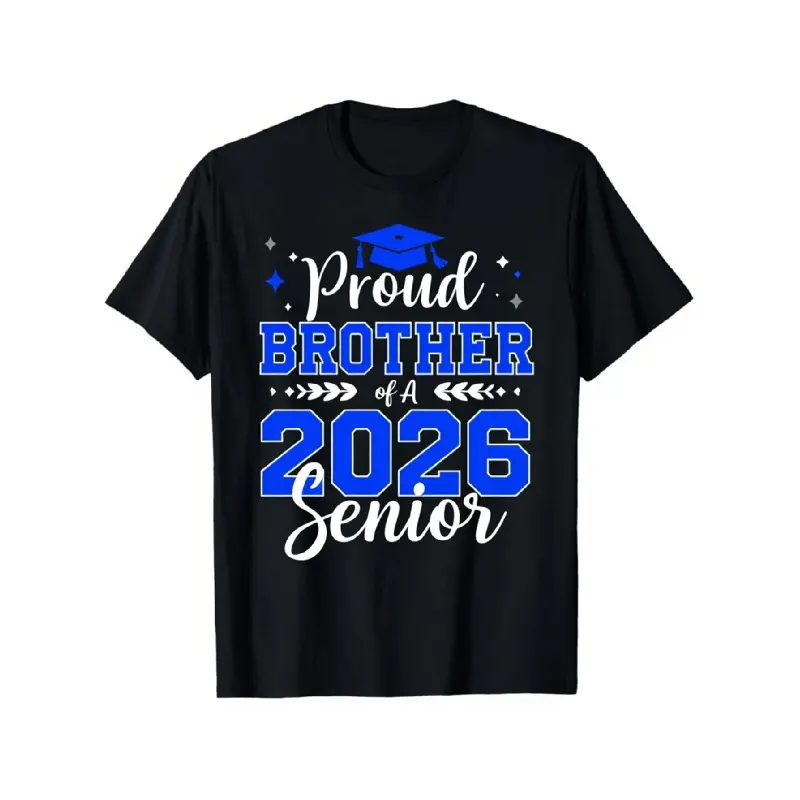 Menswear 2026 Senior Graduation Graphic Tees - Men's Short-Sleeve Round Neck Top, Medium Stretch Fabric, All-Season Casual Tee for Brother, Outdoor Enthusiasts