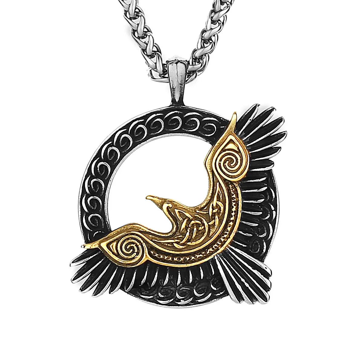 Nordic Viking Odin Crow Titanium Steel Pendant Men's Retro Fashion Stainless Steel Pendant Necklace Accessories