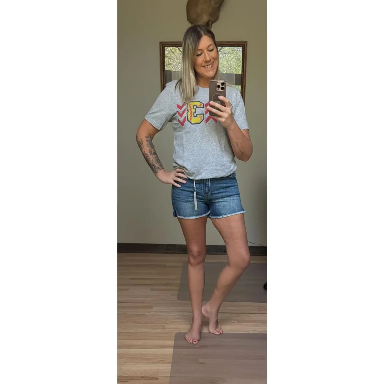 Kan Can USA High Rise Frayed Hem Denim Shorts