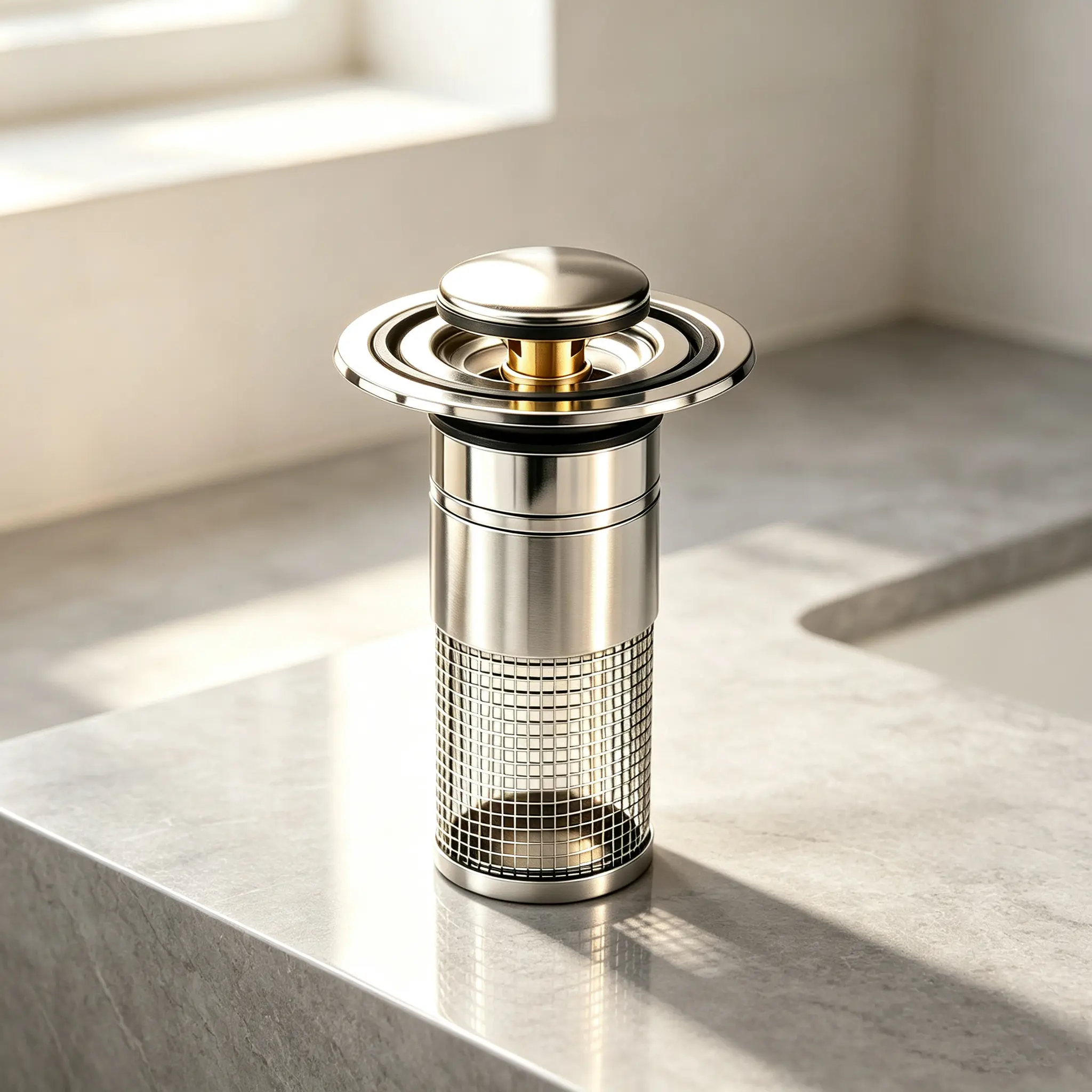 "Stainless Steel Modern Anti-Odor Bathroom Sink Stopper with Bouncing Core & Brass Pop-Up Drain Plug for Bathtub Home Goods ，universal bathtub drain stopper，bathroom sink strainer"
