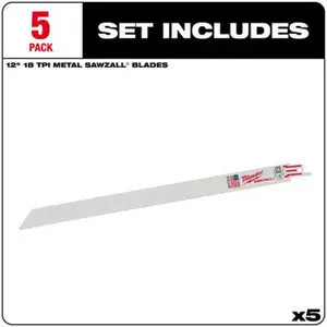 Milwaukee 48-00-5189 5PC 12" 18 TPI SAWZALL Blades
