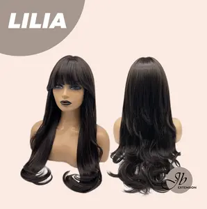 JBEXTENSION 26 Inches Long Curly Midnight Brown( Black/Brown) Wig with Bangs LILIA