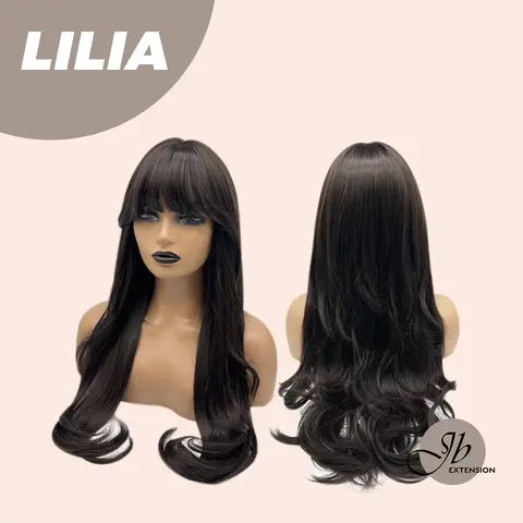 JBEXTENSION 26 Inches Long Curly Midnight Brown( Black/Brown) Wig with Bangs LILIA