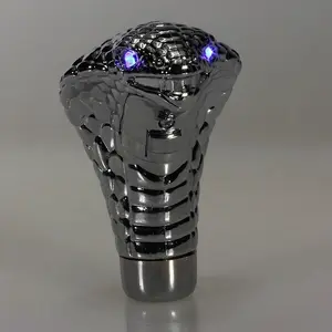 Universal Chrome Car Cobra Manual Gear Shift Knob with Red, Blue LED Eyes Snake Shifter