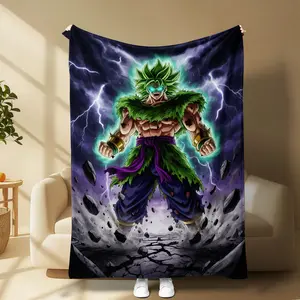 Anime Warrior Fleece Blanket, Thunder Power Fantasy Throw, Energy Anime Flannel, Action Anime Couch Throw, Cozy and Durable