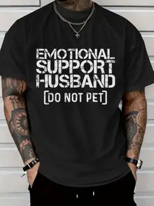 Men's Cotton Short-Sleeve T-Shirt - "Emotional Support Husband Do Not Pet" Graphic Tee - Relaxed Loose Fit Casual Fabric Shirt - All-Season Comfort - Gift for Spouse - Funny Relationship Apparel