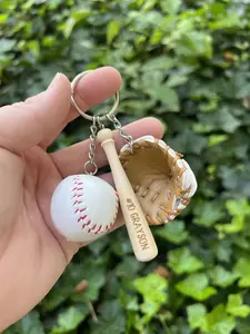 Baseball Glove, Ball, and Bat Keychain Personalized