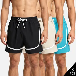 Men’s casual striped athletic shorts — summer wear, lightweight and breathable for running, outdoor sports shorts, 100% polyester, elastic waistband, suitable for men and teenage athletes