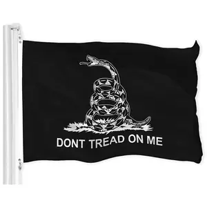 Gadsden Dont Tread on Me Tea Party Flag (Black/White) 3x5 FT Printed Brass Grommets 150D Polyester Indoor/Outdoor - Much Thicker More Durable Than 100D 75D Polyester