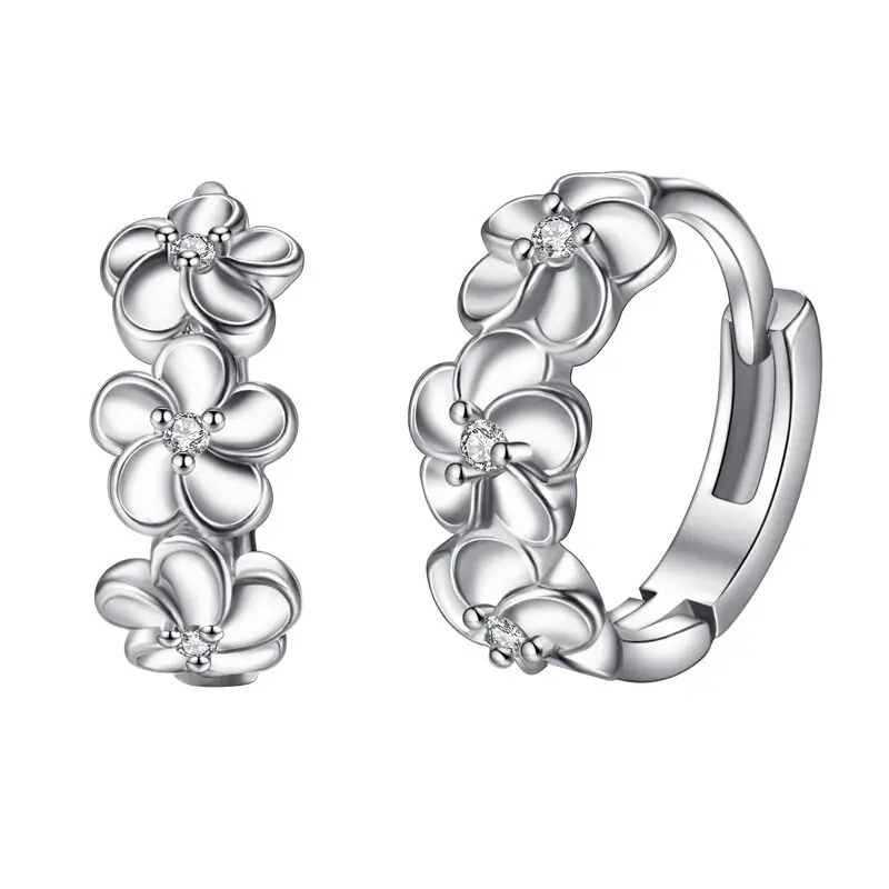 Korean Style Fashion Camellia Flower Earrings for Women, 925 Silver Plated Three Flower Alice Ear Studs, Elegant Party Daily Wear Jewelry