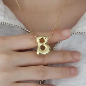 Bubble Letter Necklace For Women, Dainty Balloon Initial Necklaces 14k Gold Plated Chain Pendant Alphabet Necklaces Charm Simple Gift Jewelry
