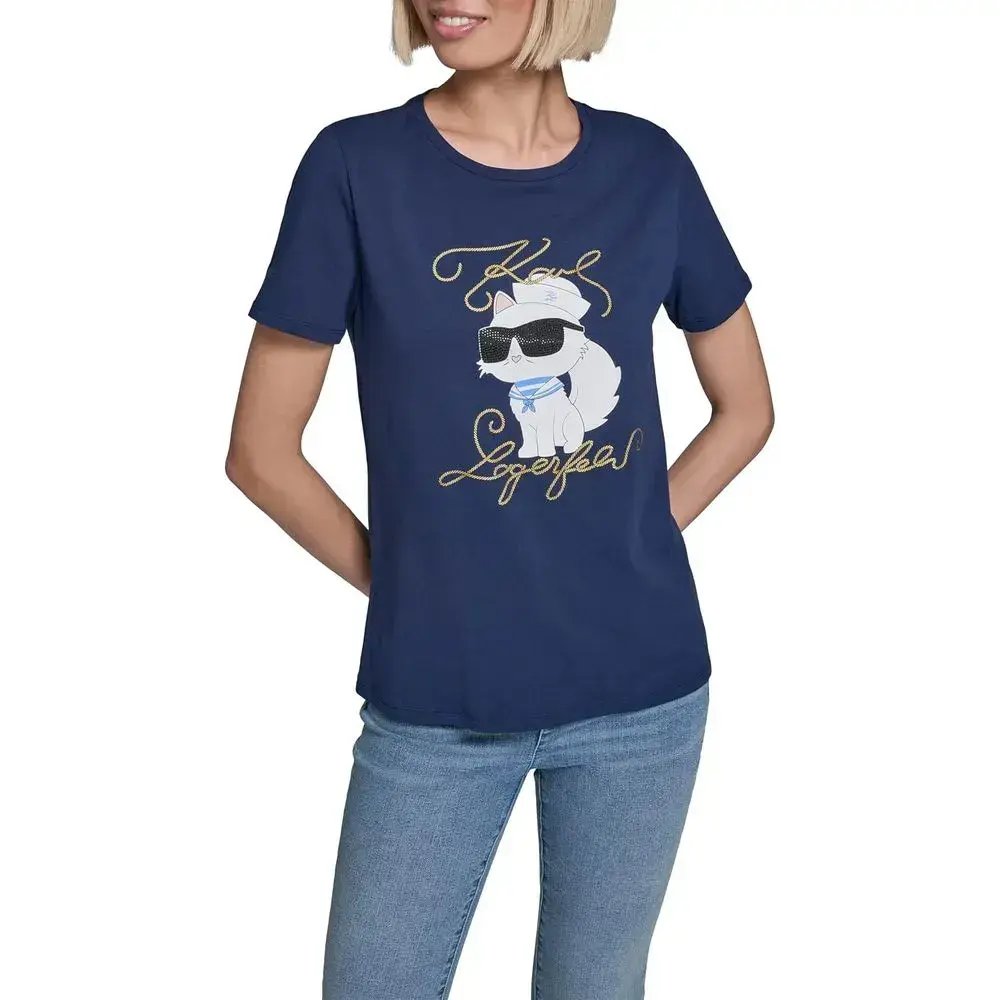 Karl Lagerfeld Women's Short Sleeve Crew Neck Logo T-Shirt