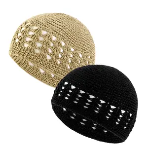 2pcs Set Kufi Cap Handmade Crochet Winter Ear Wig Cap Islamic Beanie Kufi Hats Hair Net Topper