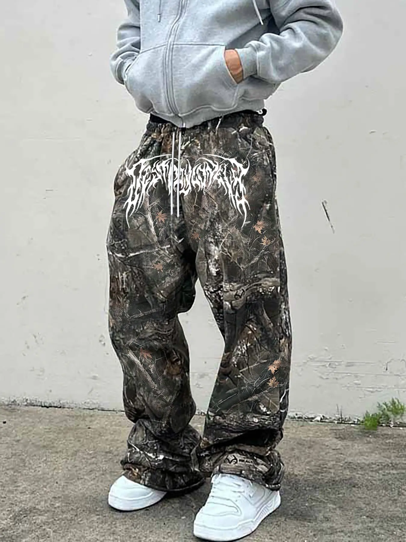 Men's Y2K Camo Pants, Vintage Branch Print, Casual Street Style, High-Street Loose Fit, Summer Fashion