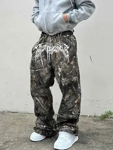 Men's Y2K Camo Pants, Vintage Branch Print, Casual Street Style, High-Street Loose Fit, Summer Fashion