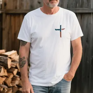 Stand For The Flag Kneel For The Cross 4th Of July 2 Sided T-Shirt Fitted Short Sleeve Crew Neck Cotton Graphic Tees for Women Casual Summer Tops