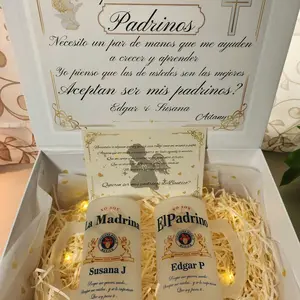 Personalized Godparents Proposal Set of 2 Frosted Finish 16oz Glass Drinkware in Elegant Gift Box