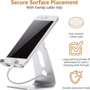 Adjustable Aluminum Phone Stand, Desktop Foldable Portable, Multi-Angle Hands-Free Viewing, Compatible with iPhone/android, Silver Color