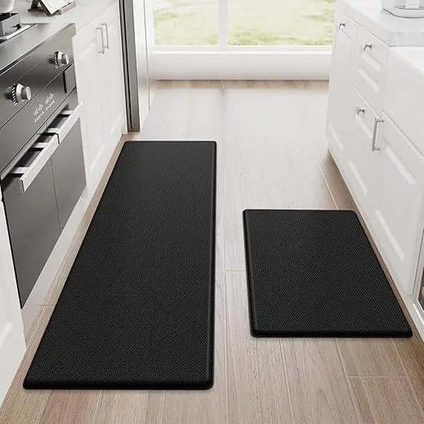 Kitchen Mats, 2PCS Kitchen Rugs, Cushioned Anti Fatigue Kitchen Mats for Floor, Non-Slip Standing Desk Mat, Waterproof  Office,17.3"×30"+17.3"×47",Black