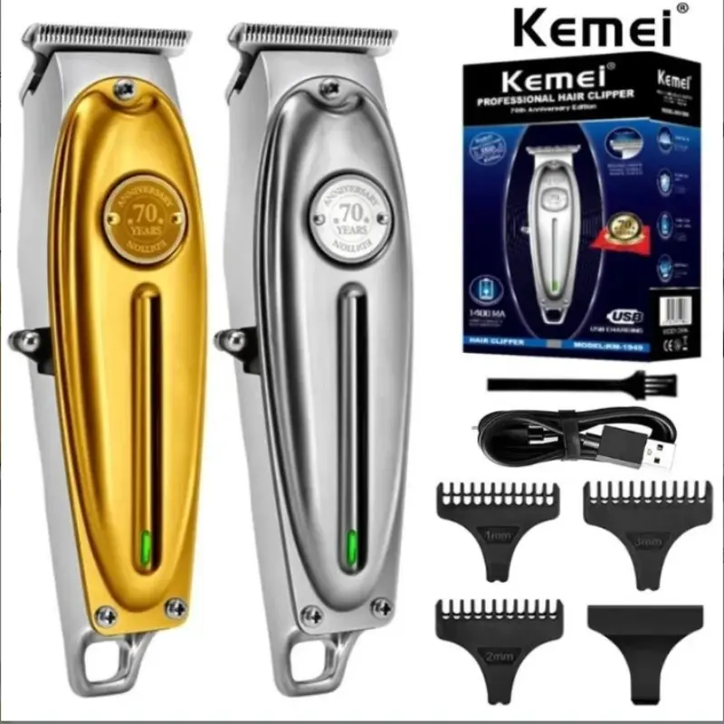 Kemei 1949 Pro Electric Hair Trimmer, Professional Full Metal Men's Beard Clipper, Cordless Beard Trimming, Facial Shaper, USB Rechargeable Clipper, Cordless Rechargeable Trimmer, Grooming Clippers