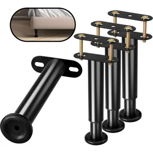 Bed Reinforcement Kit for Metal/Wood Slat, Adjustable Height Support Leg for Bed Frame, Height from 7" to 12.6", Black-4 Pcs, Bed Frame Center Support Legs with Wider Base