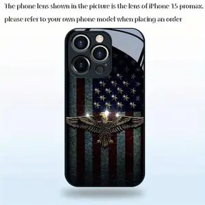 American flag and eagle design in gold, suitable for iPhone 17 16 15 14 13 12 11 PRO MAX PLUS,AIR. This dedicated phone case is stain-resistant, stylish, and made of tempered glass. An ideal gift for holidays, friends, and family.