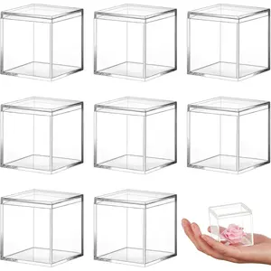 8 Pcs Clear Acrylic Box with Lid Plastic Jewelry Mini Storage Box Mini Cube Containers for Candy and Tiny Jewelry Easter Party Favor(2.6 x 2.6 x 2.6 Inch,Classic Style)