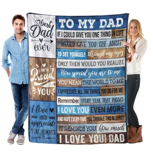 To My Dad Heartfelt Message Flannel Blanket Soft Cozy Gift Throw with Warm Father's Day Quotes Rustic Wood Design Perfect for Gifting Snuggling or Adding Loving Appreciation Charm