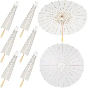 33 Inches Paper Umbrellas Paper Decorative Chinese  Parasol Umbrella DIY Oiled Painting Umbrellas Crafts for Wedding Bridal Party Decor(White,6 Pack)