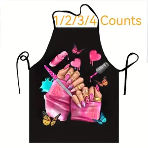 Polyester Pink Nails Pattern Apron, 1 Count Unisex  Adult Size Sleeveless Kitchen Apron, Christmas Gift, Apron for Nail Tech, Winter Apron for Women,Nails Design Tool,Makeup Artist Gear, Quality Polyester Material