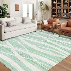 【GARVEE】9x12 Washable Area Rug - Modern Abstract Design, Soft Low Pile Indoor Rug with Non-Slip Backing, Foldable Thin Accent Carpet for Living Room, Bedroom, Nursery, Playroom, Home Office in Green