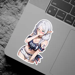 Frieren Patriotic Anime Vinyl Sticker, 250th Anniversary USA Elf Anime Girl Decal, Cute Anime Waifu Sticker, Water Bottle Car Decor