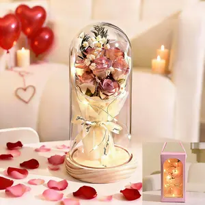 Valentine's Day Gift Eternal Rose Flower Led Light Up Rose in Acrylic Dome for Mom Girlfriend Boyfriend Daughter Women Teen Girl