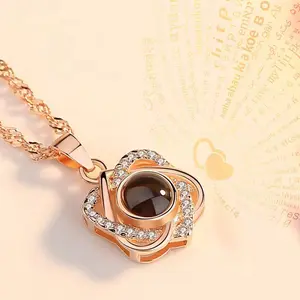 Dainty Personalized Photo Projection Necklace • Flower Memorial Photo Pendant • Personalized Picture Inside Necklace