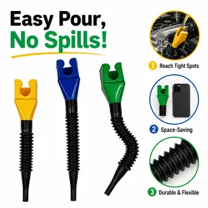 3-Pack Universal Flexible Oil Funnel with Innovative Horizontal Side-Loading Bottle Lock, Hands-Free Retractable Automotive Spout for No-Spill Oil Changes, Heavy Duty Draining Tool for Cars & Motorcycles