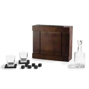 Whiskey Box Gift Set with Decanter, (Dark Stain Parawood)