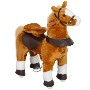 Qaba Ride on Horse, Walking Horse Toy, Kids Plush Riding Horse Pony with Wheels, Neighing Sound for 3-5 Years Old up to 132 Pounds