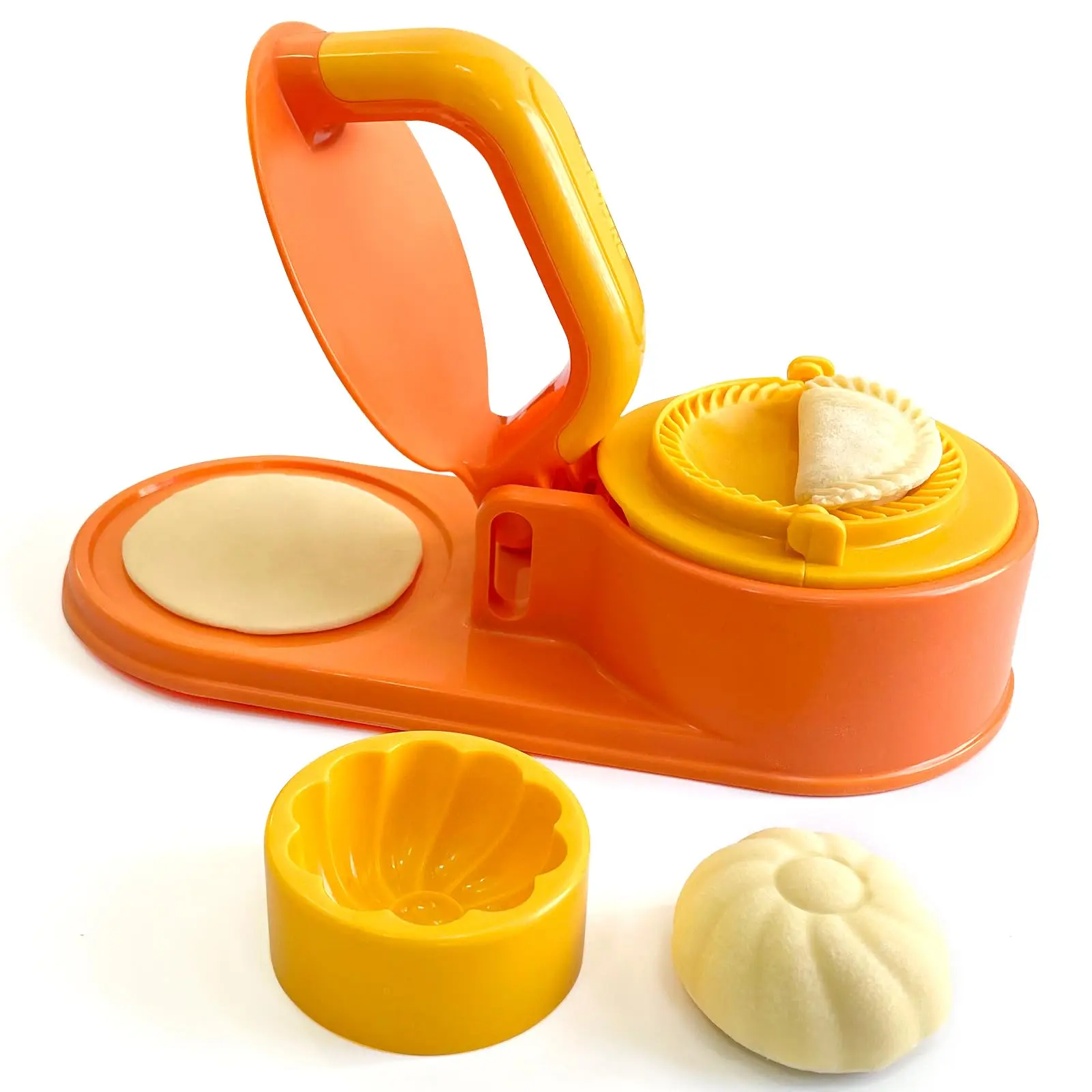 3 in 1 Dumpling Maker Machine, Dough Presser Dumpling Press Wrapper, Home DIY Dumpling Bao Bun Empanada Mold Making Tool (orange)
