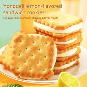 Golden Lemon Cream Sandwich Cookies - Crispy Biscuits with Zesty Citrus Filling, Tangy-Sweet Snack Bag, 3-Month Shelf Life, Room Temperature Storage, All-Ages Snack