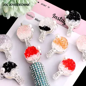 7pcs New Alloy & Full-Rhinestone Table Tennis Racket Charms — Straight-Hole Loose Beads for DIY Mobile Phone, Keychain, and Bag Chain Accessories